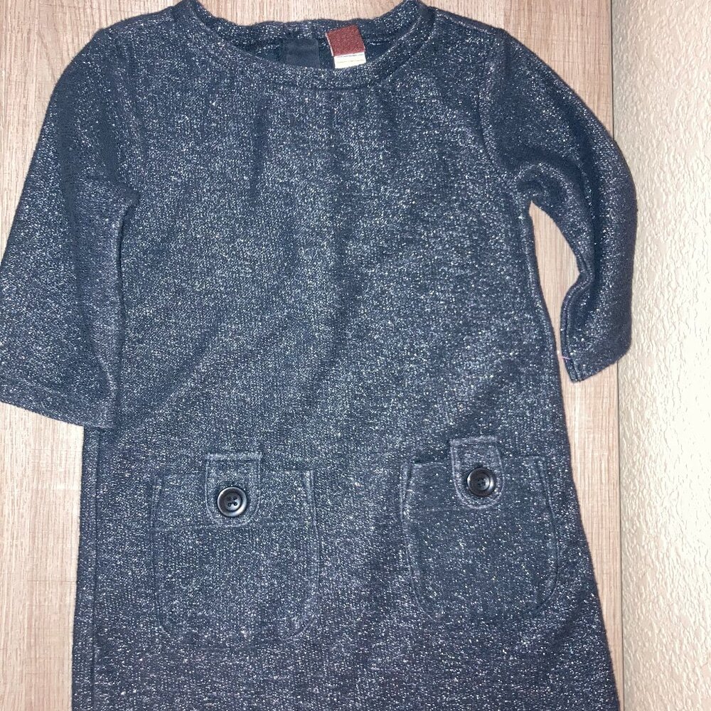 Tea Collection Black Sweater Dress 3 Long Sleeve Sparkly Pockets Cotton Blend